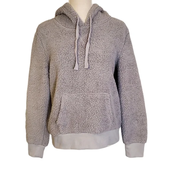 HIPPIE ROSE | Women's gray pullover sherpa hoodie sweater. - Picture 2 of 8